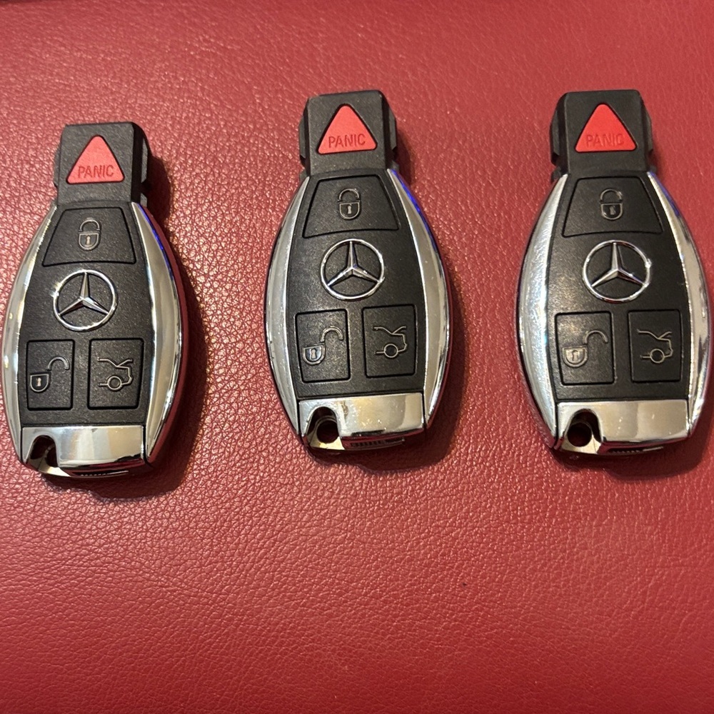 Mercedes Key Fob Trio - Black with Chrome and Red Panic Button